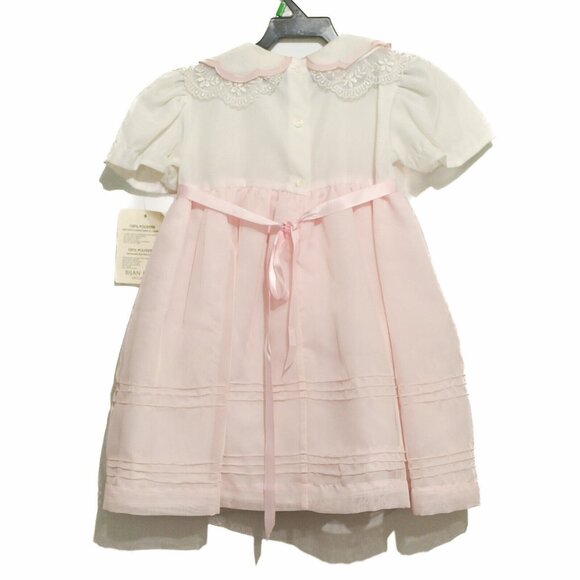 Bijan Kids Girls White Pink Dress Polyester Short Sleeve Collared Button Size 3T - Picture 4 of 5